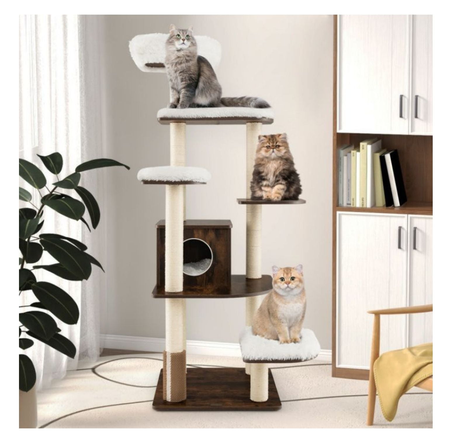 Cat Tree 7-Layer Tall Tower with Sisal Posts & Condo - Indoor Kitten Climbing Playground with Grooming & Cushions