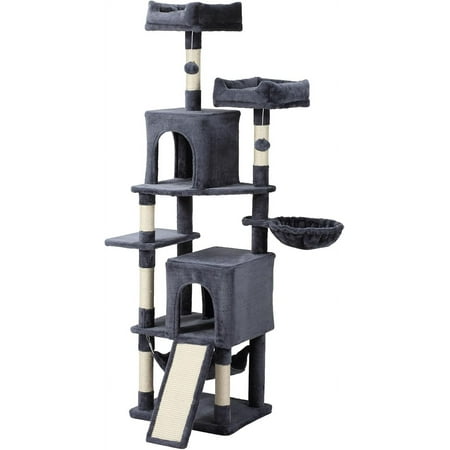 Cat Tree, 70-Inch Cat Tree Tower with Hammock, Scratching Post, Condo and Multi-Level Cat Tower, Large Cat Activity Center Playhouse, Dark Gray LCT015