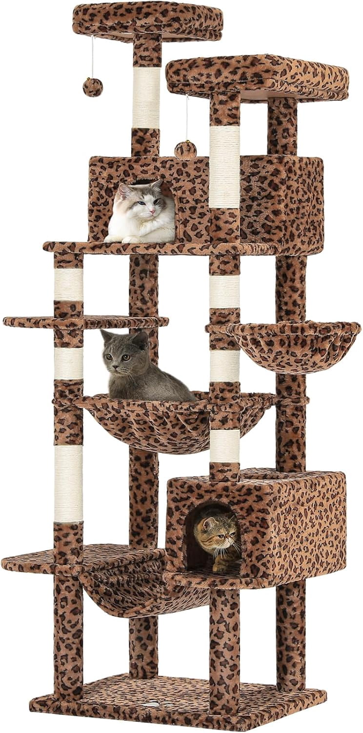 SHA CERLIN 73" Tall Cat Tree - Space-Saving Fan Design With Condo, Perches & Scratching Posts