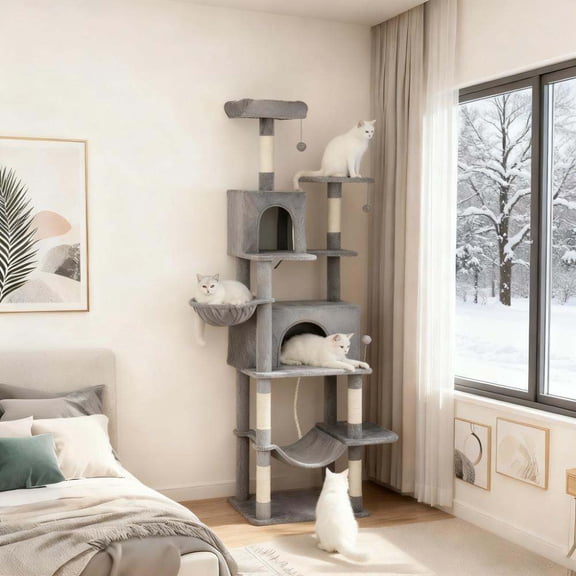 Cat Tree, 80" Tall Cat Tree Multi-Level Cat Tower, Dark Gray Cat Tree For Large Cats,Cotton,Particle Board Cat Condo, Pet Supplies Trees & Condos 80" Tall Cat Tree Multi-Level Cat Tower