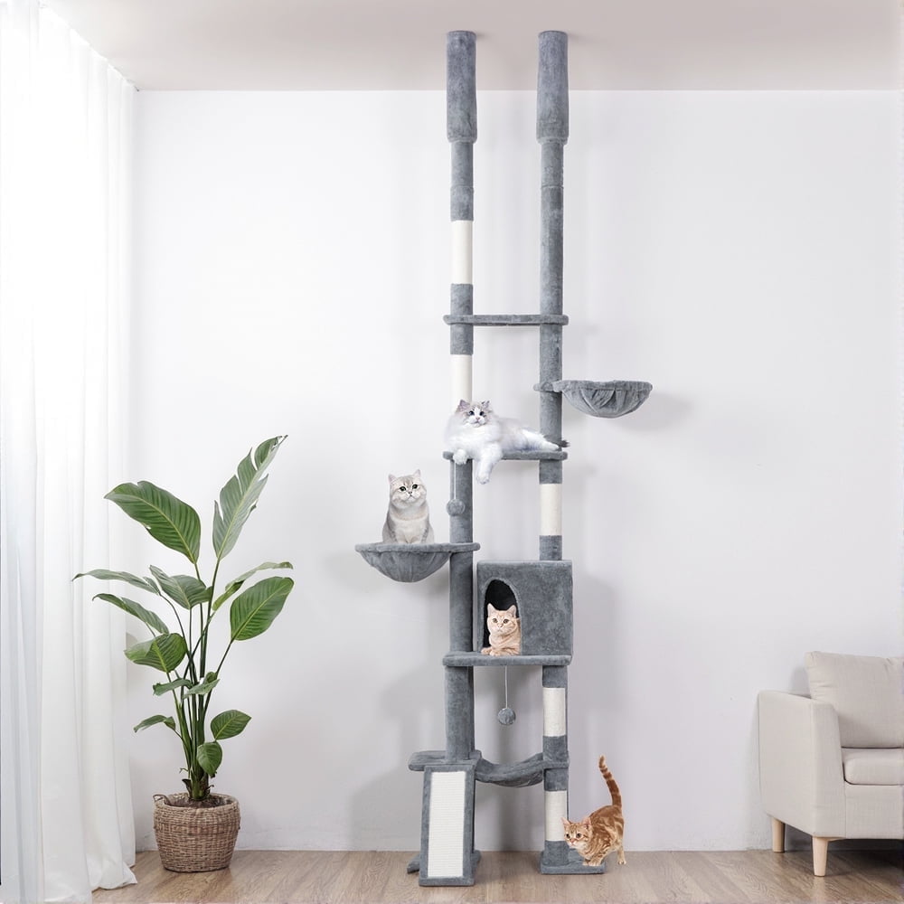 Floor to Ceiling Cat Tree, DOMIPET 85.6"-114"  Adjustable Height Cat Tower  7-Level Tall, Furniture Climbing Cat Scratching Post Tower