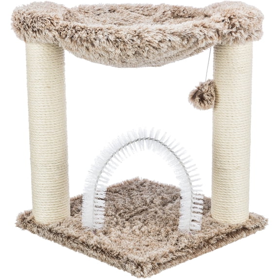 Cat Tree With Brush, Multi Level Scching Post Tower With Hammock And Dangling Toy For Indoor Cats, Sturdy Activity Center For Kittens To Play Sleep And Exercise, Beige