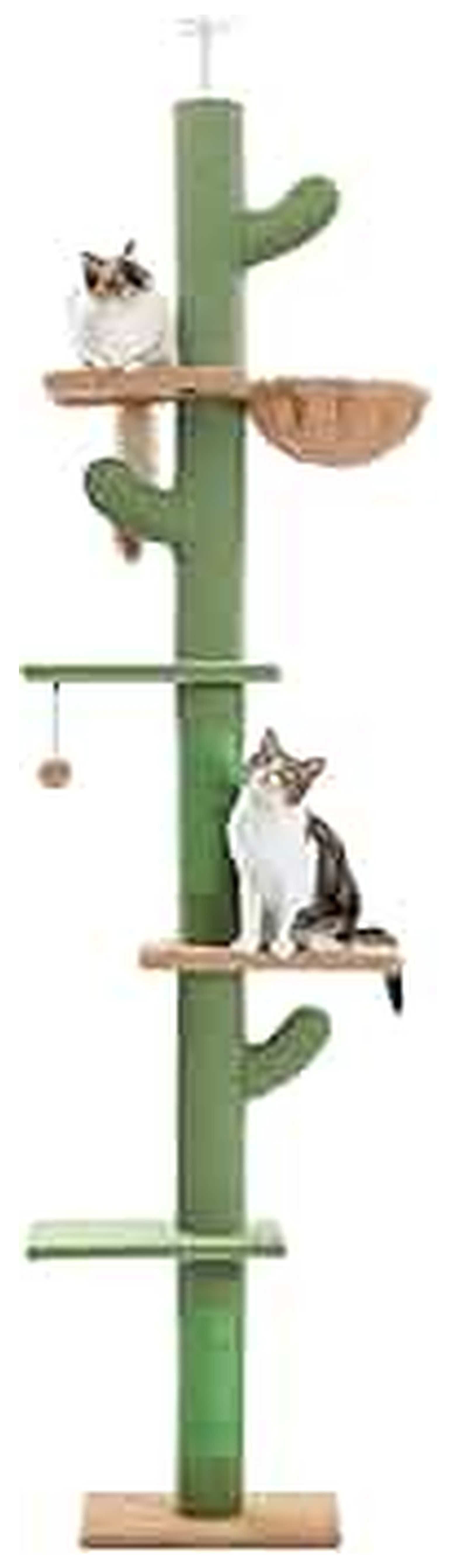 Cat Tree Cactus Tower, 95-108 Inch Adjustable Floor to Ceiling Cat Climbing Tower, 5 Level Cat Tree with Hammock & Scratching Posts for Indoor Cats