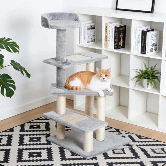 Cat Tree, Cat Activity Tower,Revolving Stair Cat Tree, Beige,Grey Cat Condo,Particle Board,Plush Cat Tree For Large Cats, Pet Supplies Trees & Condos