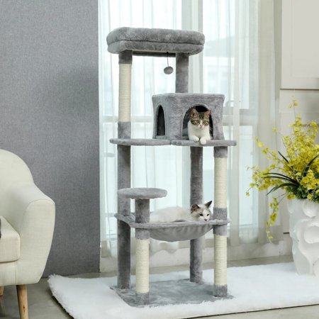 Cat Tree Cat Tower 56.2" with Large Perch Hammock Grey