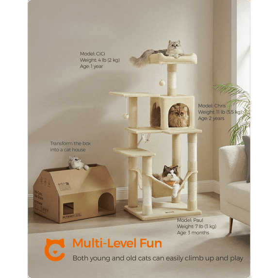 Cat Tree, Cat Tower, Cat Condo With Scratching Posts, Hammock, Plush Perch, Cat Activity Center