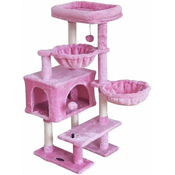 Cat Tree Cat Tower Condo with Sisal Scratching Post for Indoor Cats Cat Tree Cat Furniture with Hammock Perch and Kitten Ball Toys, Multi-Level Pet Activity Center Pink