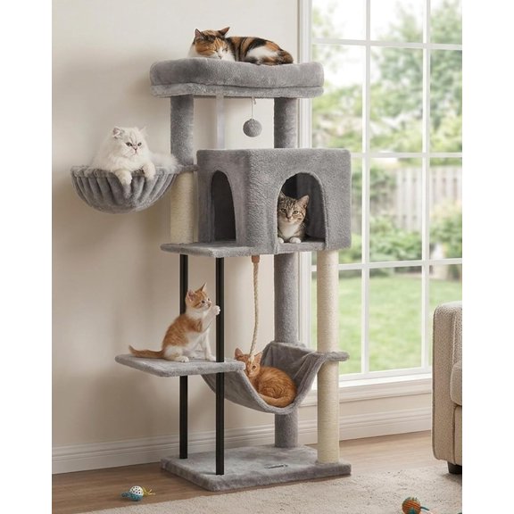 Cat Tree, Cat Tower for Indoor Cats, 43.3 inch Cat Tree Tower with Sturdy Steel Tube, Cat Hammock, Cat Condo for Small Cats and Kittens, Cat Scratching Post, Light Gray GCT004SW