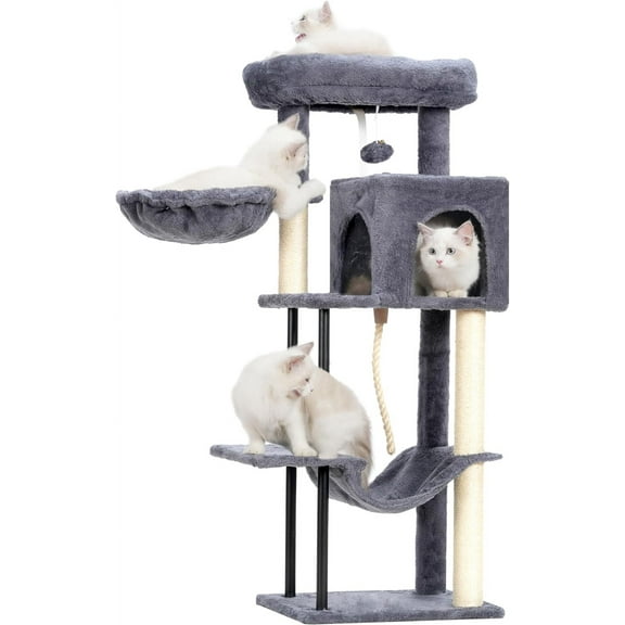 Cat Tree, Cat Tower for Indoor Cats, 43.3 inch Cat Tree Tower with Sturdy Steel Tube, Hammock, Cat Condo for Small Cats and Kittens, Scratching Post, Smoky Gray GCT004SG