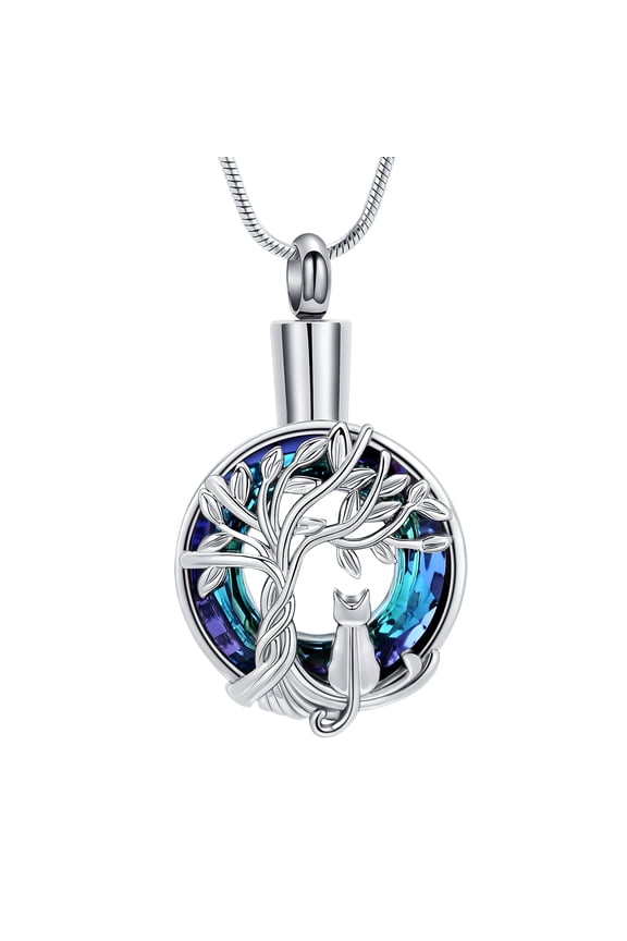Cat Tree Circle of Lie Urn Pendant Cremation Jewelry for AshesKeepsake Pet Memory Necklace