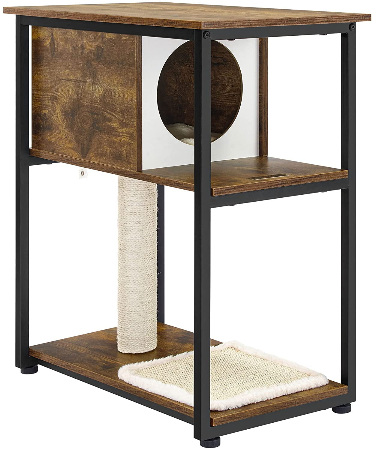 Rustic Brown and Black Industrial Cat Tree with Scratching Post