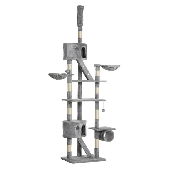 Cat Tree Floor to Ceiling, 94.5-102.5" Adjustable Cat Tower with Scratching Posts, Hammocks & Condos - Tall Cat Climbing Tree for Indoor Cats Under 10lbs