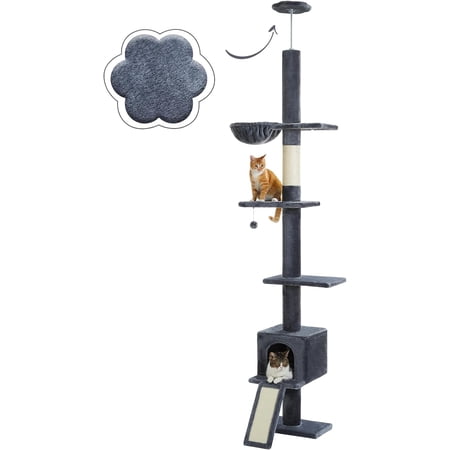 Cat Tree Floor to Ceiling, Tall Cat Tower, Adjustable Height (83''~108'') 5 Tiers Cat Climbing Tree for Indoor Cats with Cat Condo, Cat Scratching Post and Cat Ladder, Dark Grey