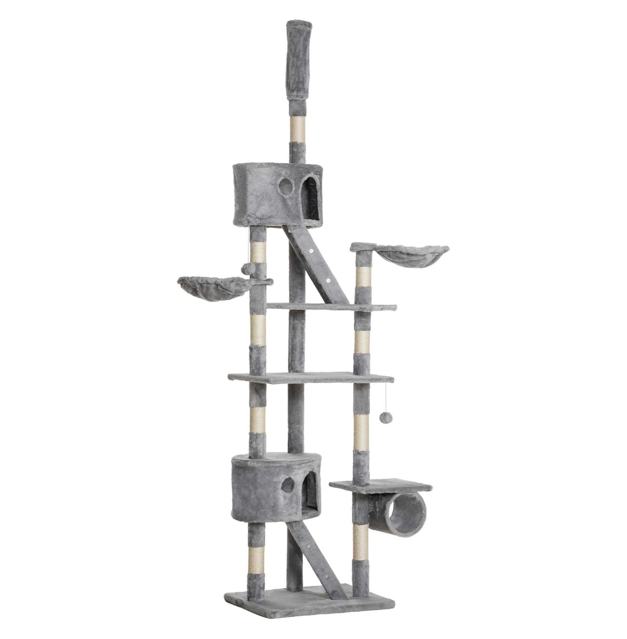 Cat Tree Floor to Ceiling, 94.5-102.5" Adjustable Cat Tower with Scratching Posts, Hammocks & Condos - Tall Climbing Tree for Indoor Cats