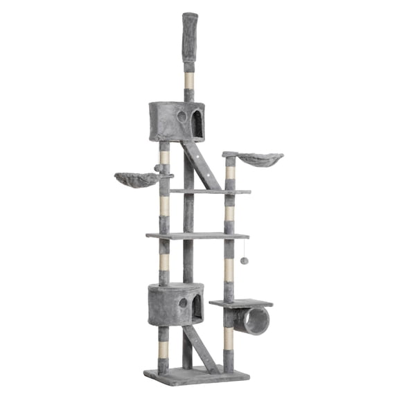 Cat Tree Floor to Ceiling, 94.5-102.5" Adjustable Cat Tower with Scratching Posts, Hammocks & Condos - Tall Climbing Tree for Indoor Cats