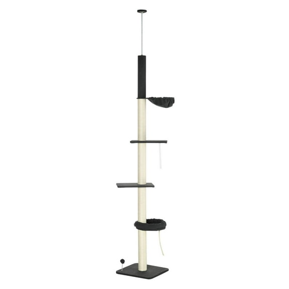 Cat Climbing Tower Floor to Ceiling Adjustable 95-106 Inch with Hammock & Scratching Posts Black Cream