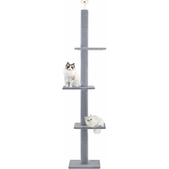 Cat Tree Floor to Ceiling Adjustable Tower Height 95-108 Inches with Carpet Scratching Post and Mat Cat Pole for Indoor Cats, Dark Brown