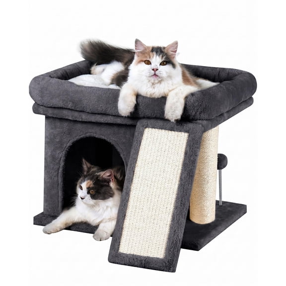 Cat Tree For Indoor Large Cats  14 Inch Tower With 20x16.5 Perch Bed Climbing Sisal Adult Senior Removable Washable Mat Dark Gray