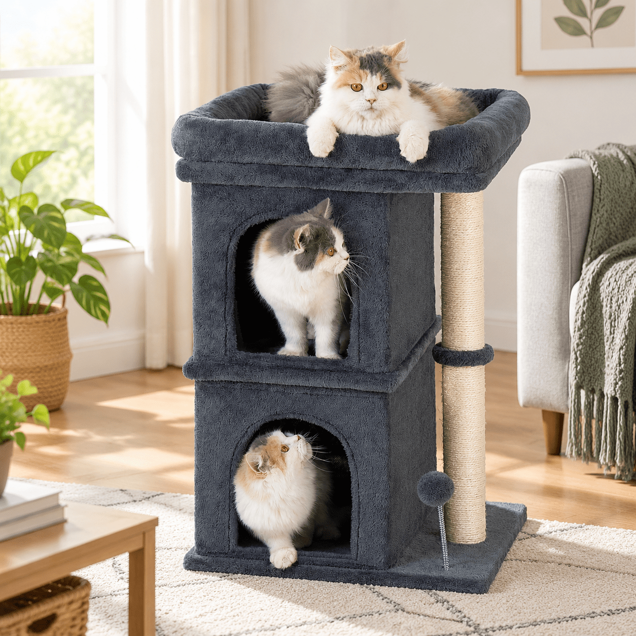 Large Cattery Cat Tree For Large 2 Cozy Condo House & Fat Cats - Walmart.com