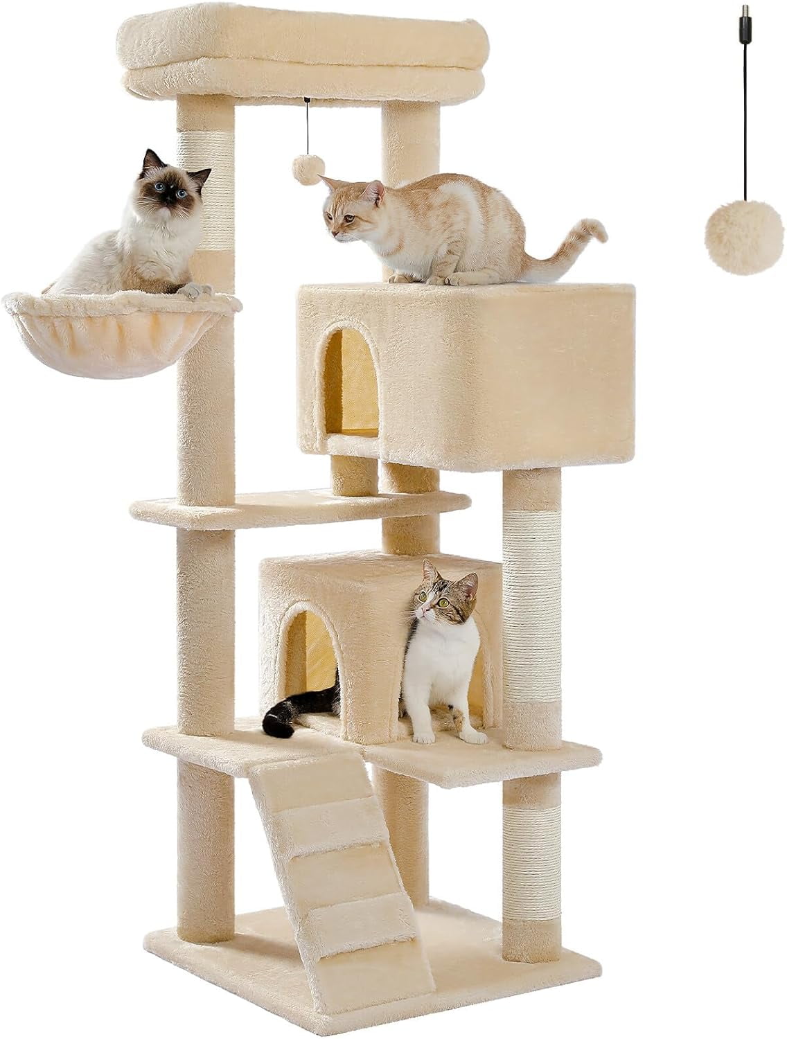 Cat Tree for Indoor Cats, 2 Cozy Condos with Spacious Top Perch, 56.3 ...