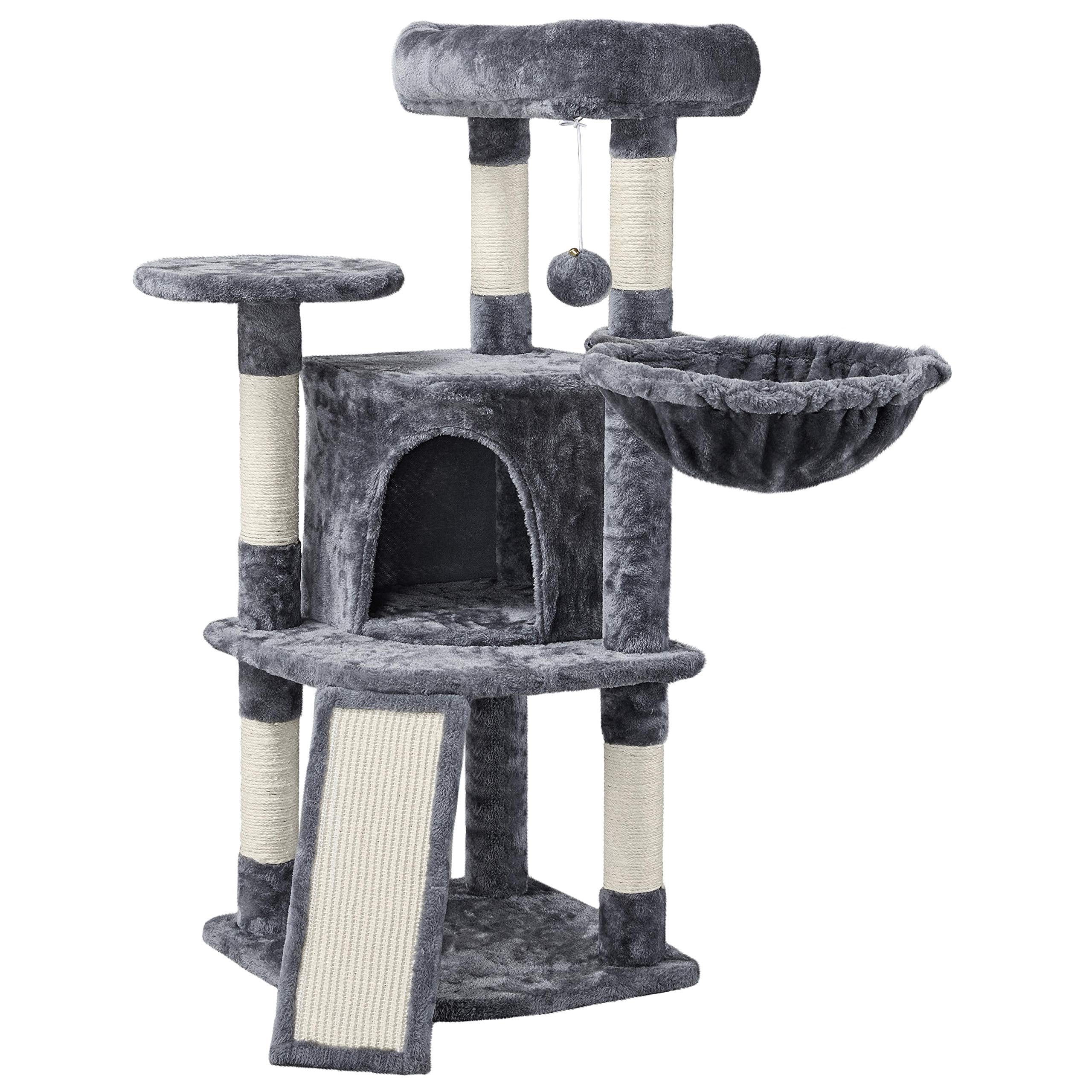 Cat Tree for Indoor Cats, 42in Multi-Level Cat Tower with Scratching Posts, Perch, Hammock and Condo, Stable Playhouse for Kittens and Small Cats, Dark Gray