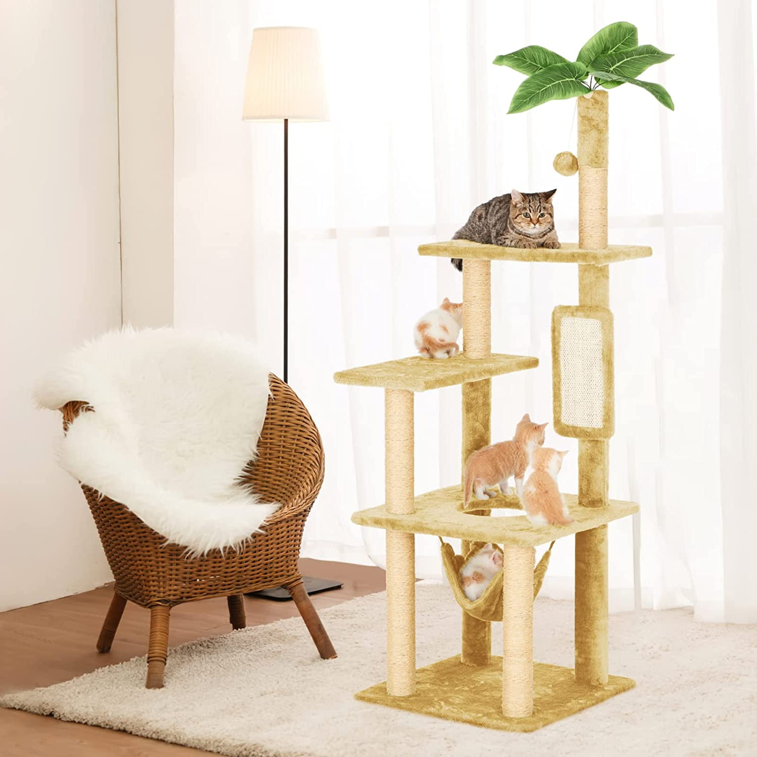 Cat Tree for Indoor Cats, 55 Inch Cat Tower with Rotating Scratching ...