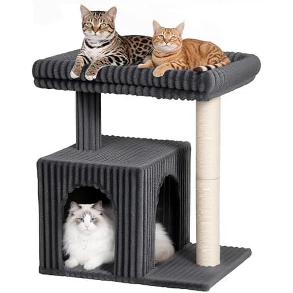 Cat Tree for Large Cat, 20.9 * 15.7in Large Perch Bed for Adult Cats, 22.8in Cat Tower with Scratching Post, Cat Condo with 2-Door for Indoor Cats, Dark Gray