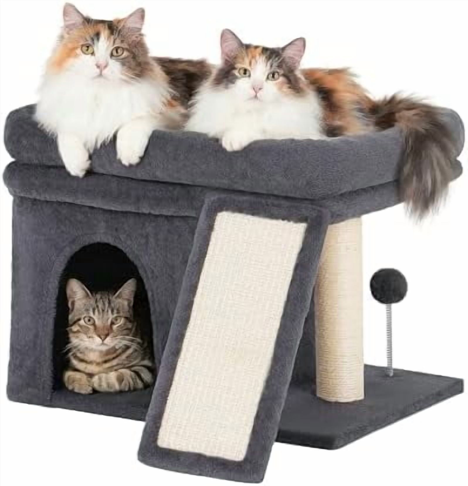 Cat Tree for Large Cat, Cat Tower with Large Perch for Adult Cats, 20 * 16.5 Inch Big Platform for Indoor with Super Cozy Soft Mat, Large Condo with Nature Sisal Post, Gray