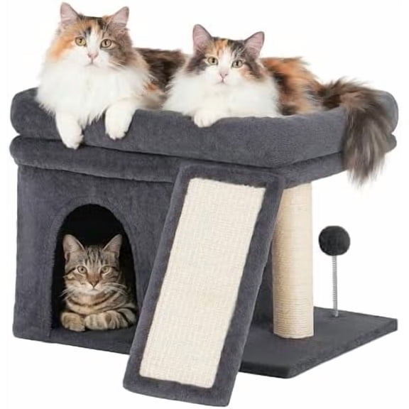 Cat Tree for Large Cat, Cat Tower with Large Perch for Adult Cats, 20 * 16.5 Inch Big Platform for Indoor with Super Cozy Soft Mat, Large Condo with Nature Sisal Post, Gray