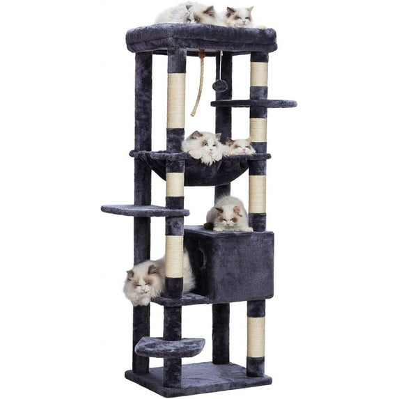 Cat Tree for Large Cats 20 lbs Heavy Duty,60 inches XXL Cat Tower for Indoor Cats,Multi-Level Furniture Condo with Big Padded Plush Perch,Cozy Basket HCT050G