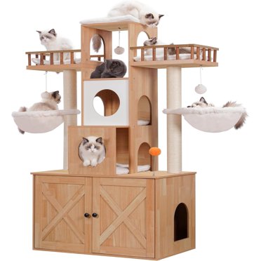 63" Cat Tree Tower For Large Cats - With 2 Platforms, 2 Baskets, Condo & Scratching Posts, Smoky Gray