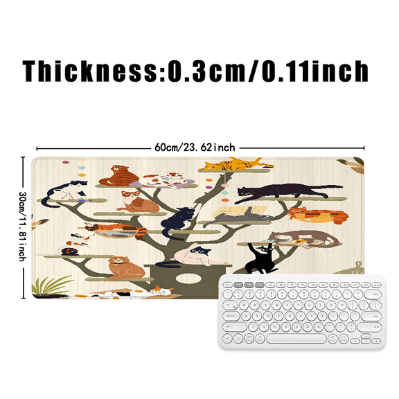 Cat Tree Mouse Pad 31.5 x 11.82 Inches Rubber Surface with Cute Cartoon Cats Design for Office Desk and Gaming Setup
