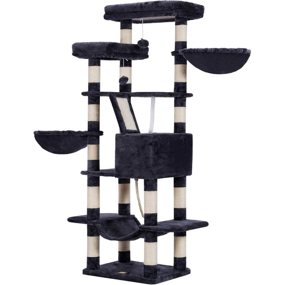 Cat Tree, Multi-Level Cat Tower for Indoor Cats, Plush Perches Cat Condo with Scratching Board and Caves, Smoky Gray
