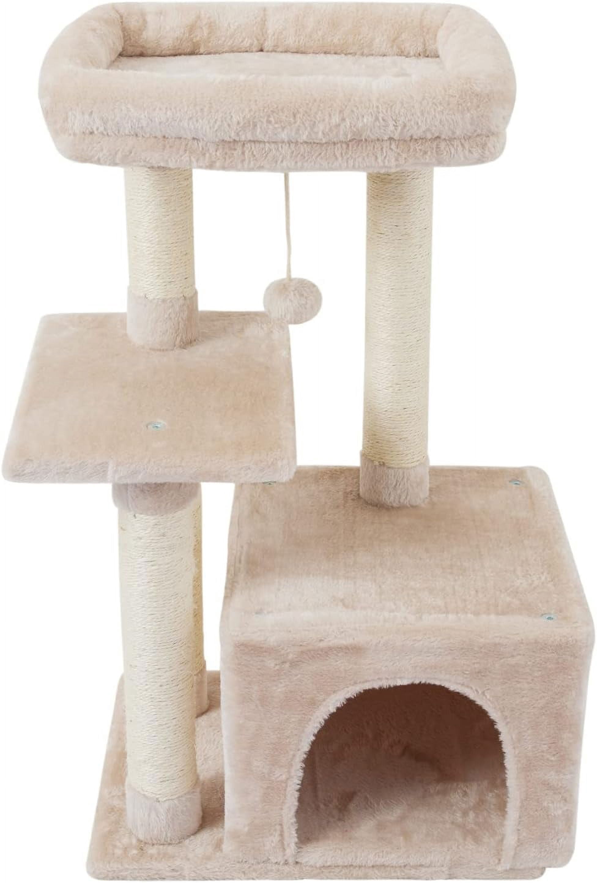 Cat Tree, Multi-Level Cat Tree Tower, Indoor Activity Center with Sisal Scratching Posts, Condos, Plush Perches, Hanging Cat Toys, Beige