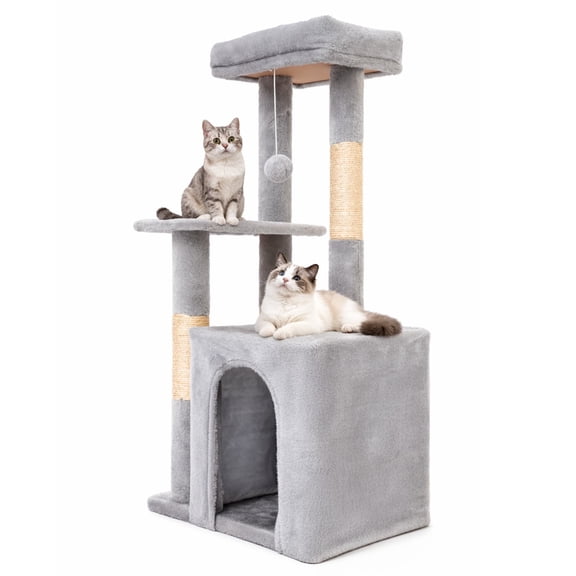 Cat Tree, Multi-Level Cat Tree Tower, Indoor Activity Center with Sisal Scratching Posts, Condos, Plush Perches, Hanging Cat Toys, Gray