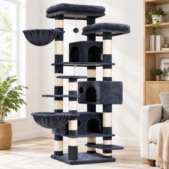 Cat Tree Multi-level Tower With 3 Condos Hairbrush Mpj035-mg