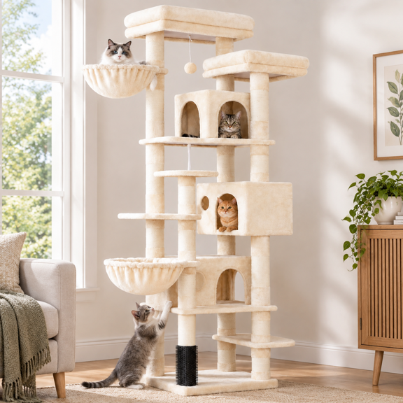 Cat Tree Multi-level Tower With 3 Condos Hairbrush Mpj035-mm