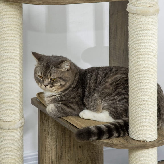 Cat Tree PawHut 65" Corner Modern Cat Tree Tall for Climbing, Large Multilevel Cat Tower with Scratching Posts, Small-Fit Kitten Tower with Sisal, Cream White,Cat Tree For Large Cats