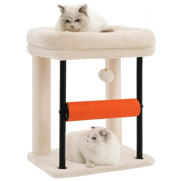 Cat Tree Posts With Bed Sturdy Tower Fully Sisal-wrapped Columns And Plush Ball For Indoor Kittens 18.9 Inches Beige Mpj010sm