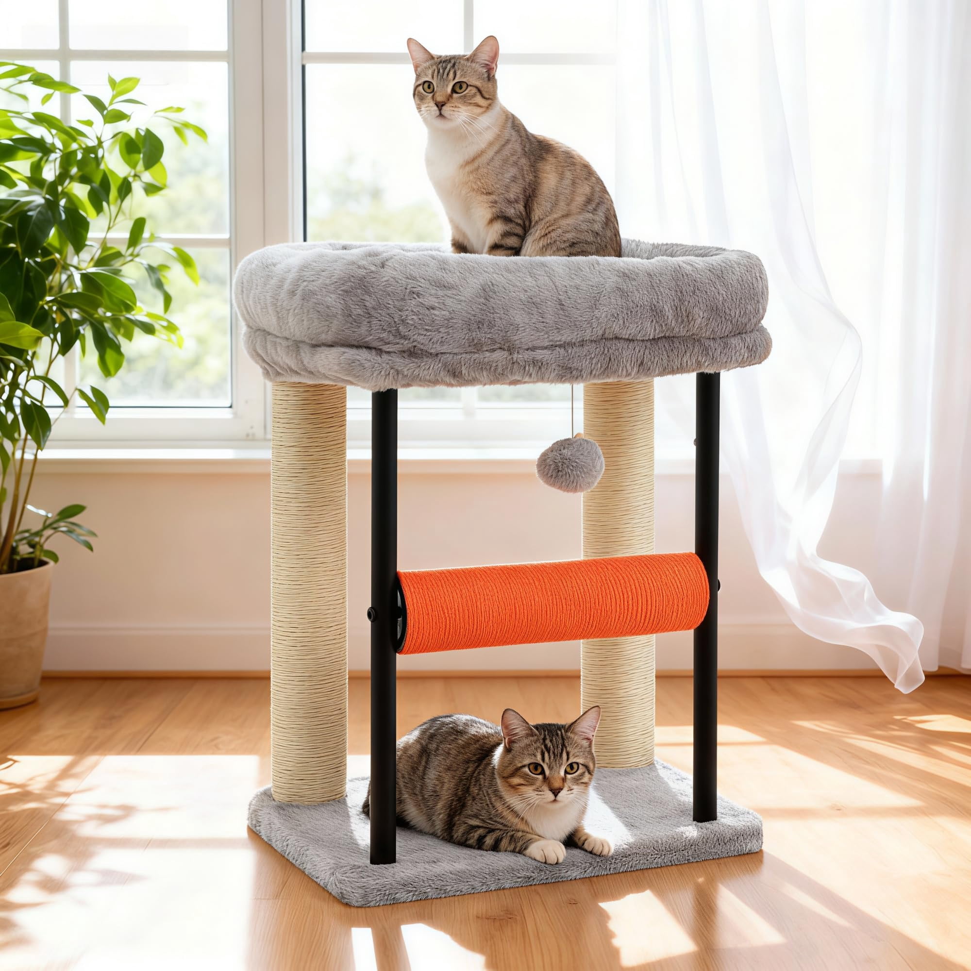 Cat Tree Posts With Bed Sturdy Tower Fully Sisal-wrapped Columns And ...