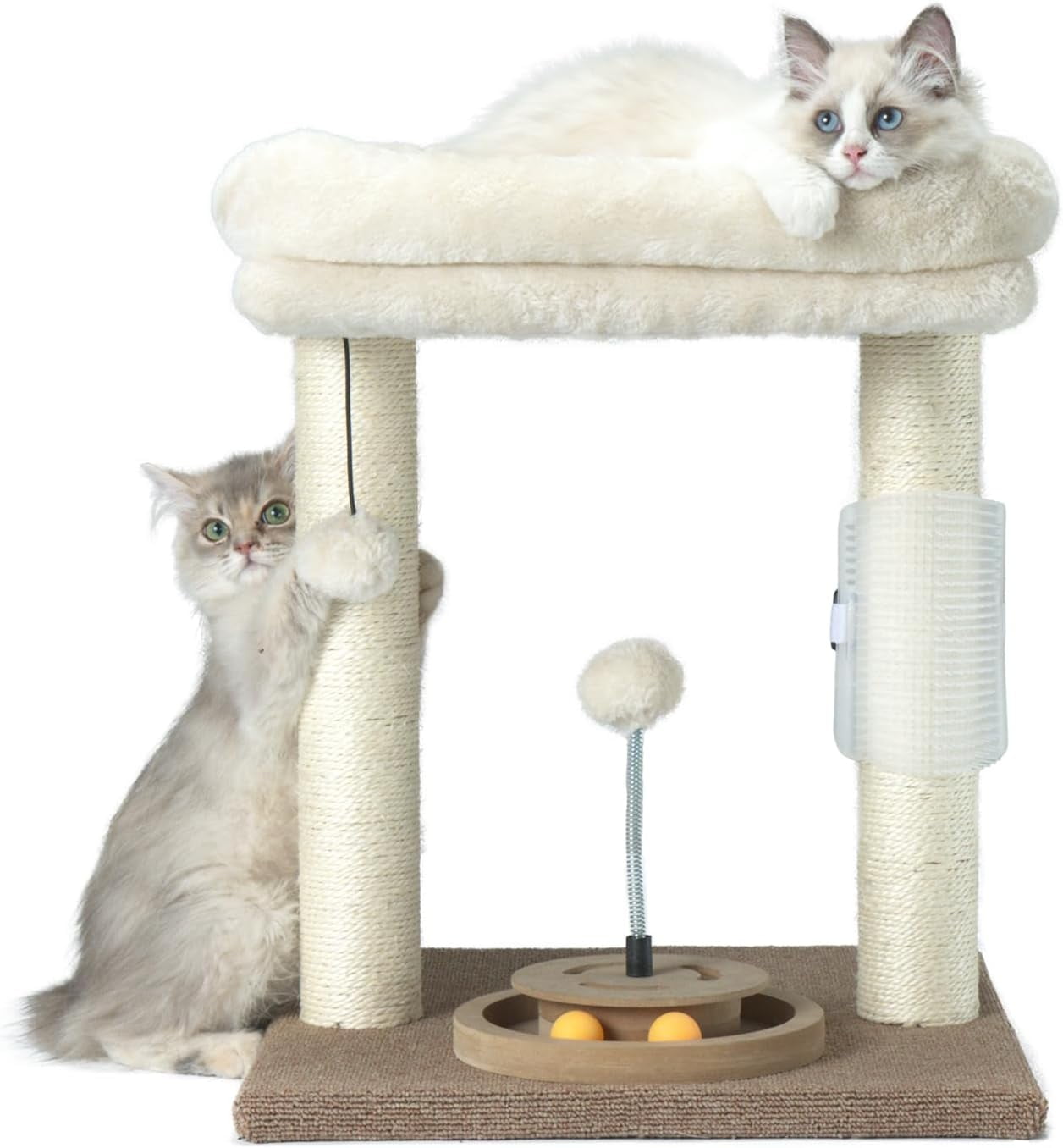 Beige Sisal and Cardboard Cat Tree with Perch Bed