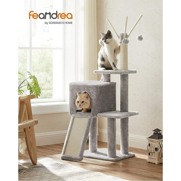 Cat Tree, Small Cat Tower for Indoor Cats, Kittens, Multi-Level Plush Cat Condo, Light Gray