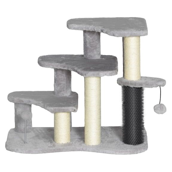 Cat Tree Tower 2-in-1, Pet Stairs with Scratching Posts, Tickling Post & Toys - Gray/Cream