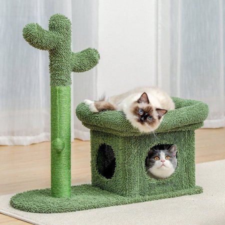 Cat Tree Tower 27.6" with Cactus Cat Scratching Post, Green