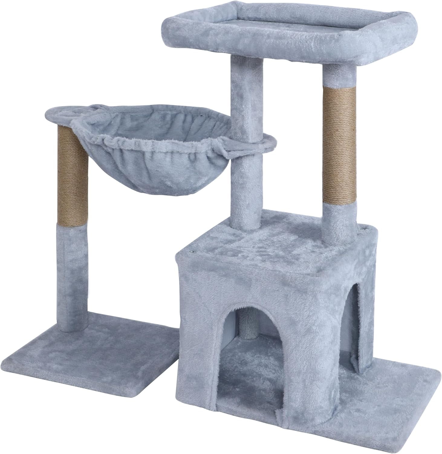 Gray Sisal and Plush Cat Tree Tower with Hammock Perch
