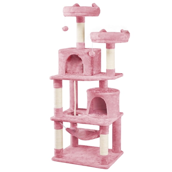 Cat Tree Tower, Cat Condo Furniture with Perch and Hammock, Multi-Level Activity Center for Indoor Cats, Scching Posts for Kittens Play House, Pink