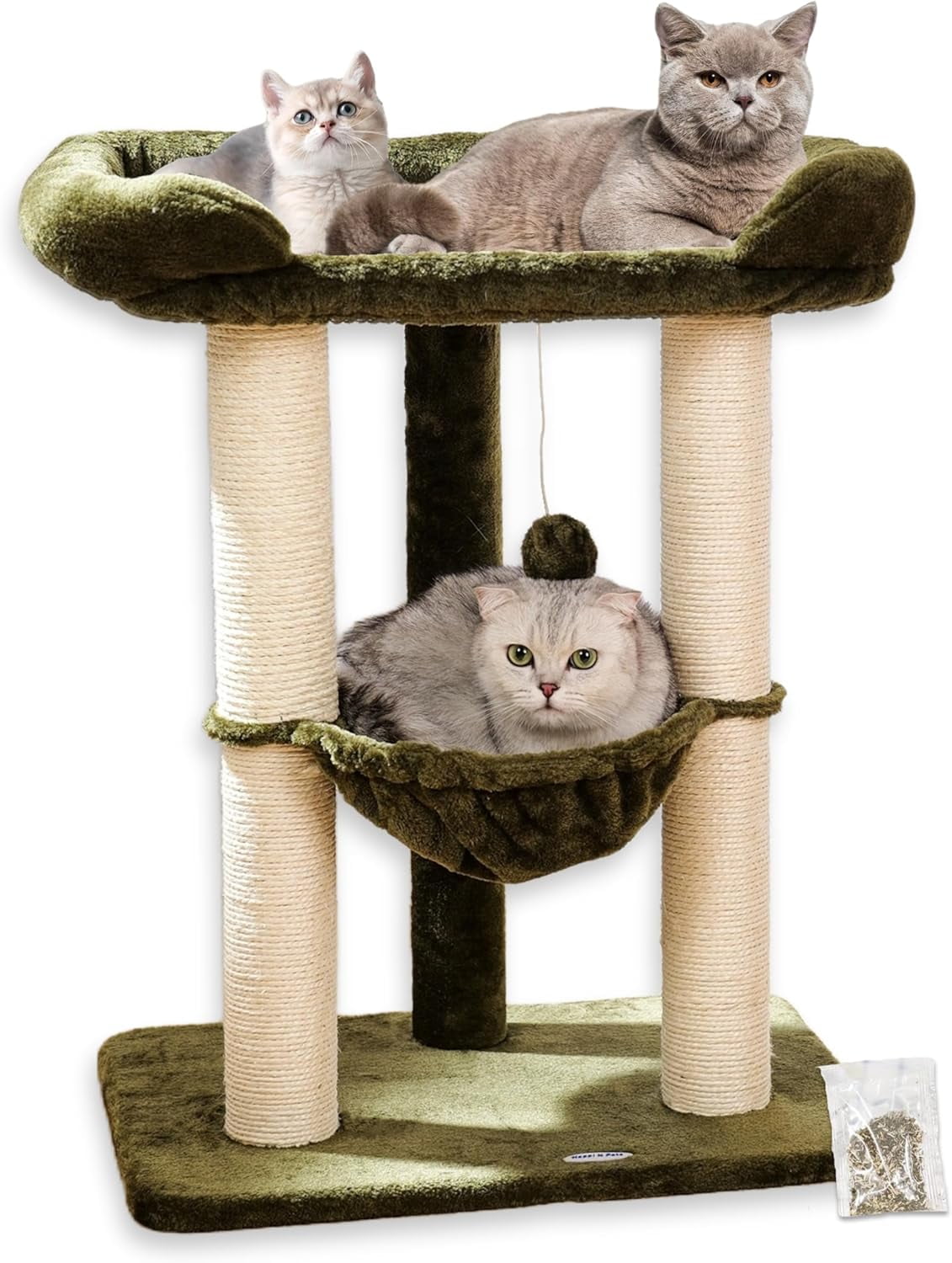 Cat Tree Tower for Indoor Cats, Cat Scratch Post with Large Bed for Maine Coon Big Cats, Sisal Cat Scratcher with Soft Perch & Hammock, Stable Cat Stand, Removable