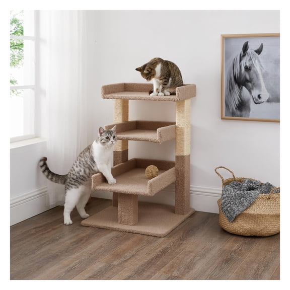 Cat Tree Tower, Large Cat Tree with 3 Spacious Platforms for Indoor Cats up to 20 lbs, Heavy - Duty Multi - Cat Condo with Sisal Scching Posts, Stable - Tip Design, Beige