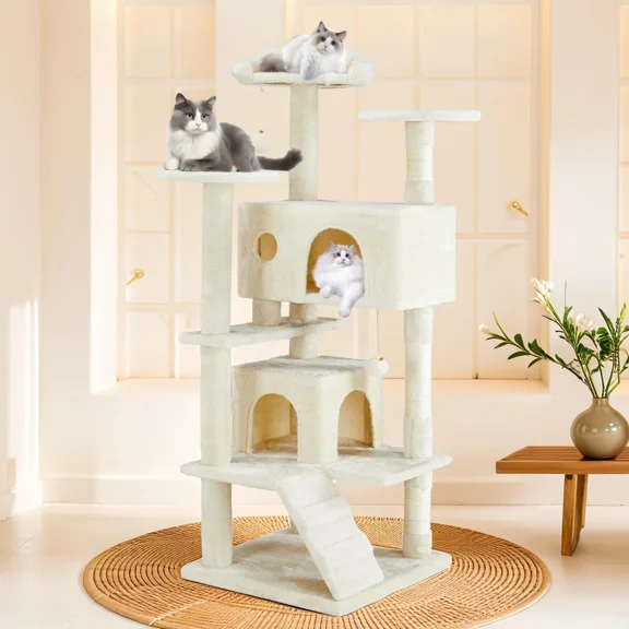 Cat Tree Tower for Indoor Cats 54 Inches Multi-Level Activity Cat Tree Beige