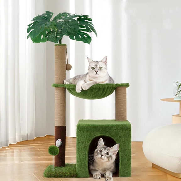 Cat Tree Tower for Indoor CatsMulti-Functional Comfort with Sisal Scratching Post, Cat Cando with Mouse Hole and Plush Toy Ball Hammock